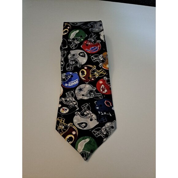 Novelty Team Neck Tie Silk 54" NFL National Football League Helmet Pattern Black - Picture 7 of 7